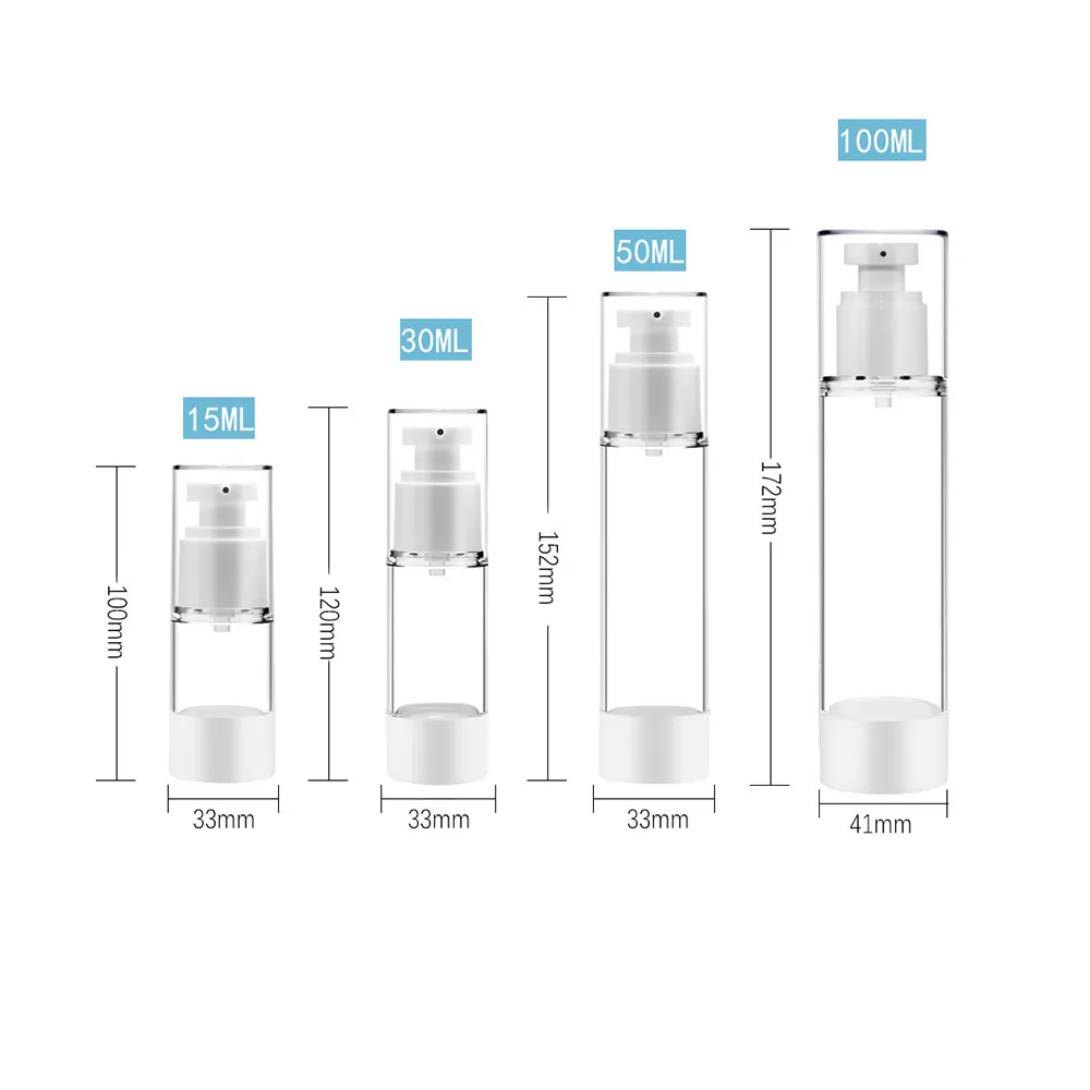 15ml 30ml Airless Cream Pump Tube Container Clear Prov Cosmetic Bottle Spray Lotion Containers Tenns