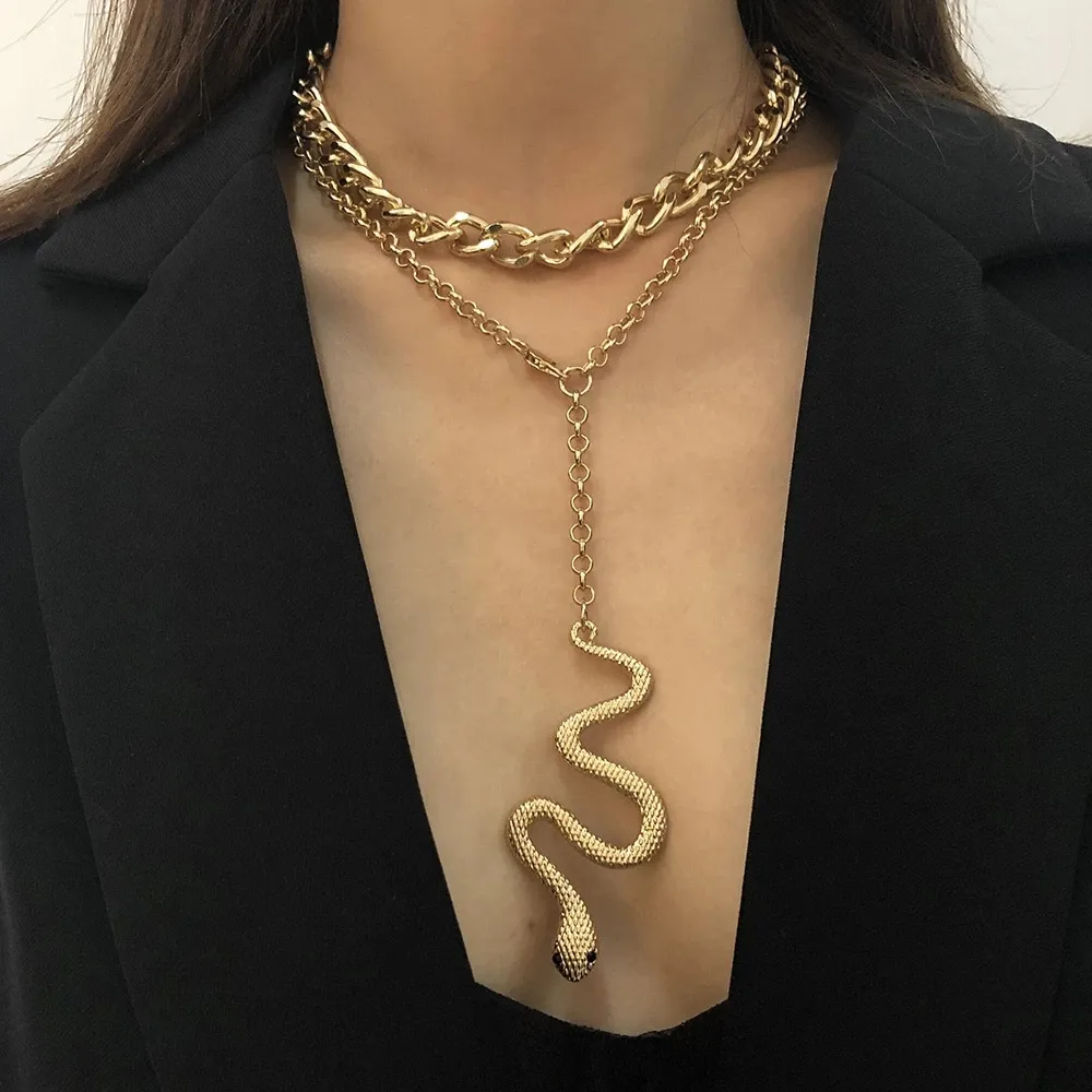 Cuban Chain Snake Necklace For Women Big Animal Pendant Necklace Goth Trendy Female Punk Hip Hop Jewelry Collier Femme