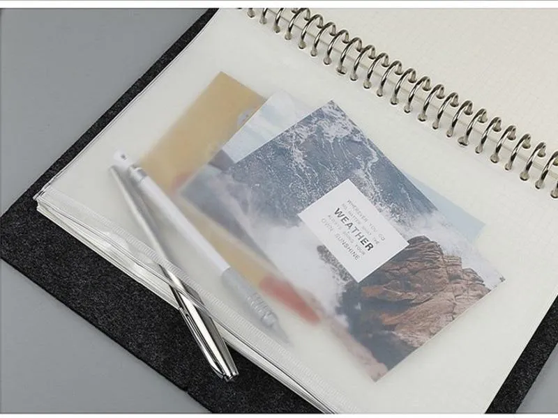 A5 A6 A7 Clear Punched Binder Pockets for Notebooks 6 Holes Zipper Loose Leaf Bags PVC Frosted Notebook Pockets Envelops Storage fast ship