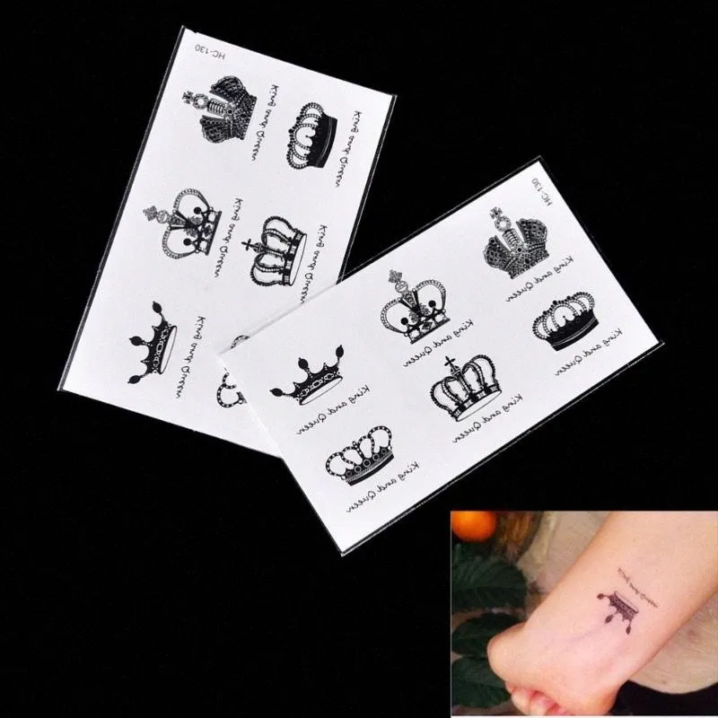 King Queen Crown Temporary Tattoo Sticker Waterproof Men Women