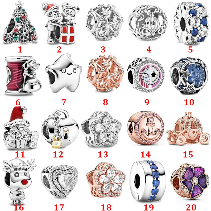 925 sterling silver Cinderella Series Santa Claus Series Fixed Buckle String Hanging Piece DIY Beads fit pandora bracelet pendant necklace jewelry gift