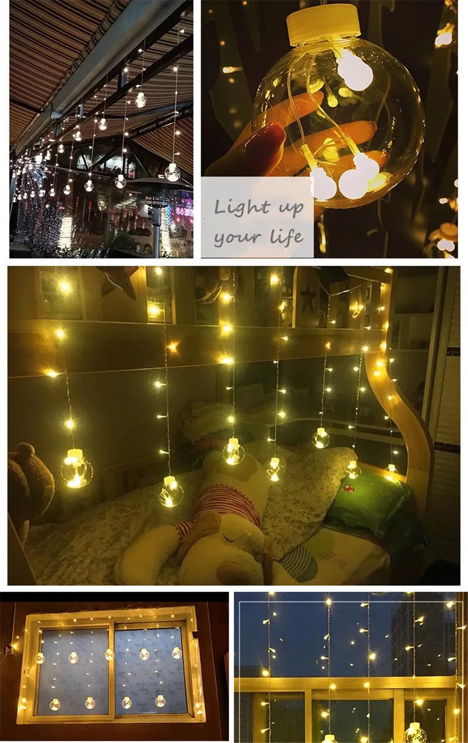 Curtain decors string lights Globe LED fantasy starry crystal ing ball warm white decortions