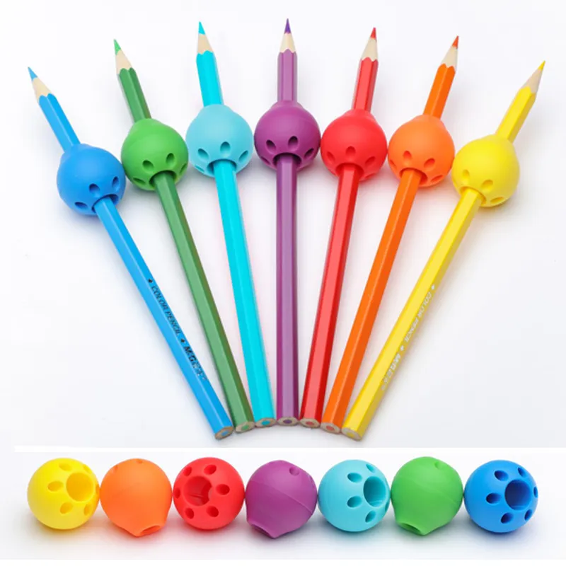 Round Silicone Pencil orthosis Beginner Writing Aid Tool Baby Posture Correction Tool Pen Holder Kids Supplies Cartoon Accessories M3027