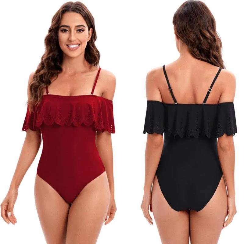 Sexy Set 2XL Women One-piece Hollow Ruffled Strap Tube Top Swimsuit Lady Bikini Female Biquini Girl Summer Beach Swimming Suit ZL0482