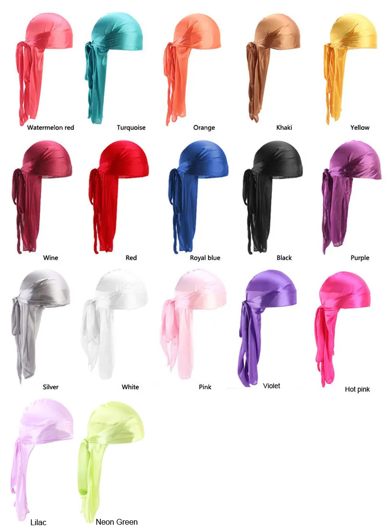 Man Cheap silk Long Tail Scarf Cap Men's Satin Durags Bandanna Turban Wigs Men Silky Durag Headwear Pirate Hat 13 colors