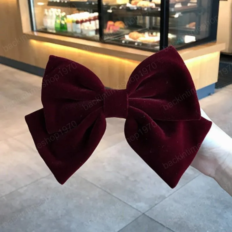 New fashion Autumn winter velvet cloth spring clip Solid color big bow hairpin Barrettes Women girls hair accessoriesr Headwear