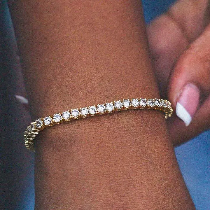 Bracelet Tennis En Argent Sterling Avec Zirconium Cubique 3mm - Or Jaune Flash - Neuf Sans Emballage