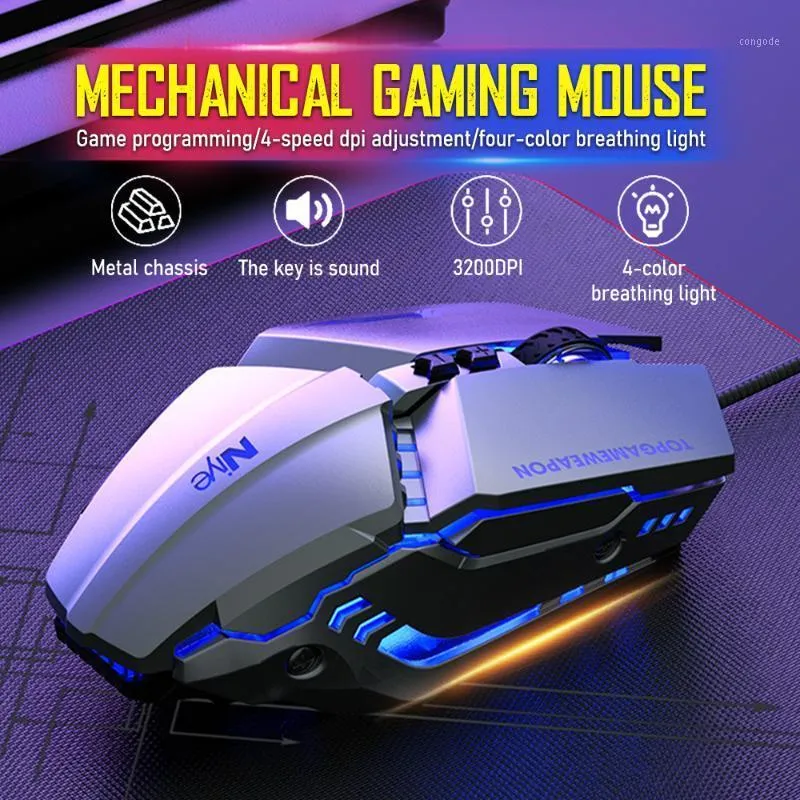 MICE USB Wired Gaming Mouse 7 Keys 3200dpi Macro Definição Gamer óptica para PC Laptops mudo 4 cor LED Light1