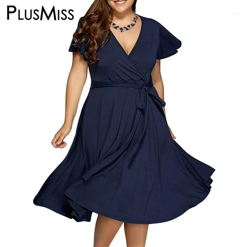 Fête Robes en gros - Plus de taille 9xl 8xl 7xl Femmes Vêtements Vêtements Été 2021 Sexy V Col Robe Vintage Office Work Wear Midi Oversize Sundre