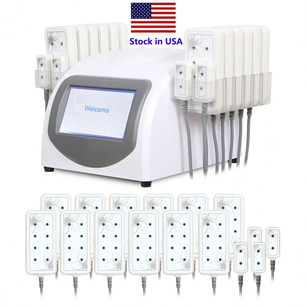 Stock in USA Professional Lipo Laser Slimming Machines 5mw 635nm-650nm Lipo Laser 14Pads Cellulite Removal Beauty Body Shaping Free shipping