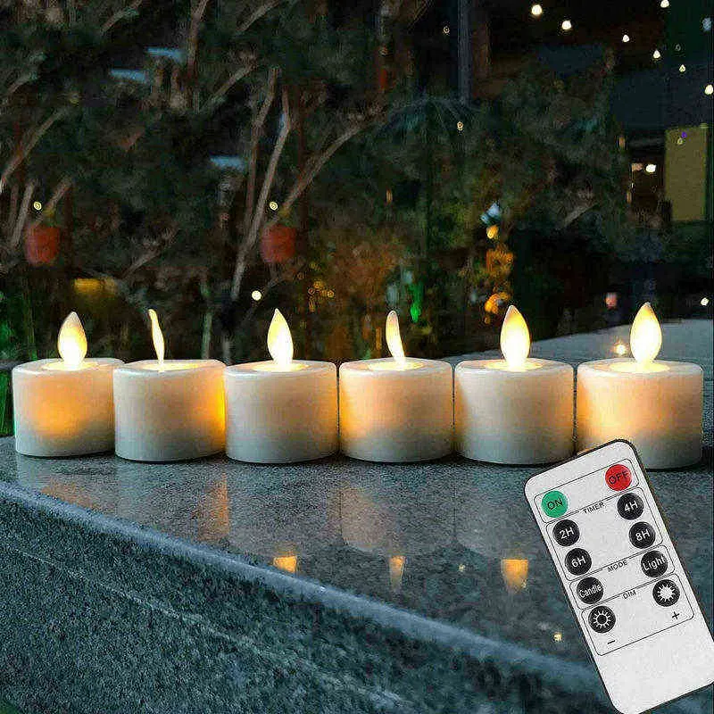 6pcs Remote control LED TeaLight Candle Battery operated Dancing wick votive candle lamp Wedding Xmas Party Church decor-AMBER H1222