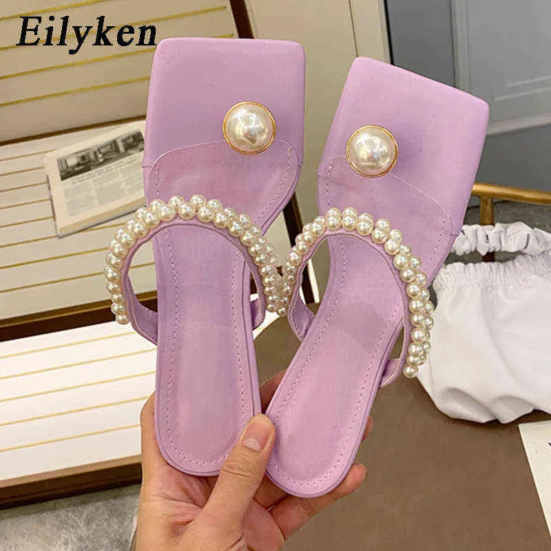 Deslizadores Eilyken Moda Moda Bead Projeto Verão Flip Flip Flops para Mulheres Clipe Toe Sandálias Senhoras Baixo Salto Partido Dança Sapatos220308