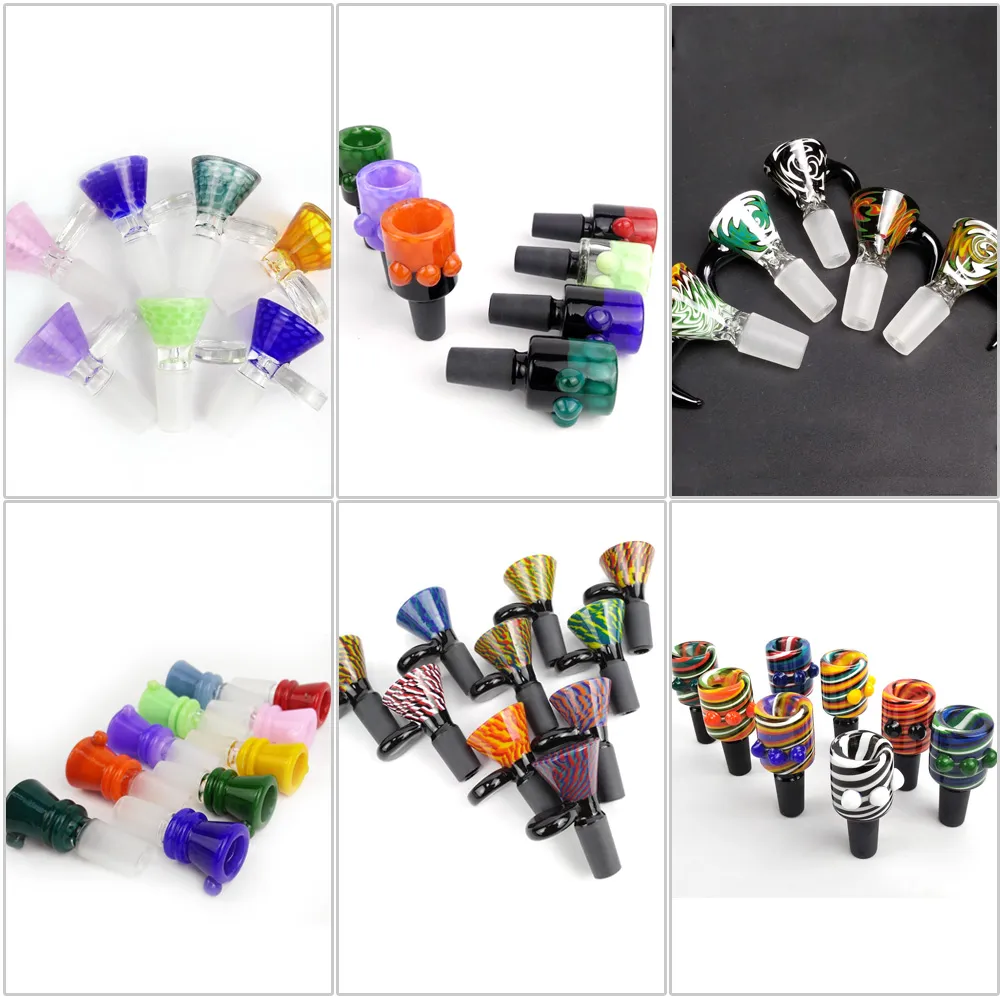 14mm skål Slide Bong Bowl Piece WiG WAG ARBETE HERB BOLK SLICE GLASS MANELT MED TRACK RUNDED BOGLE HERB SLID SVIRL GLASS SKOLK RÖKNINGSBEREDOR FÖR BONGSPILER