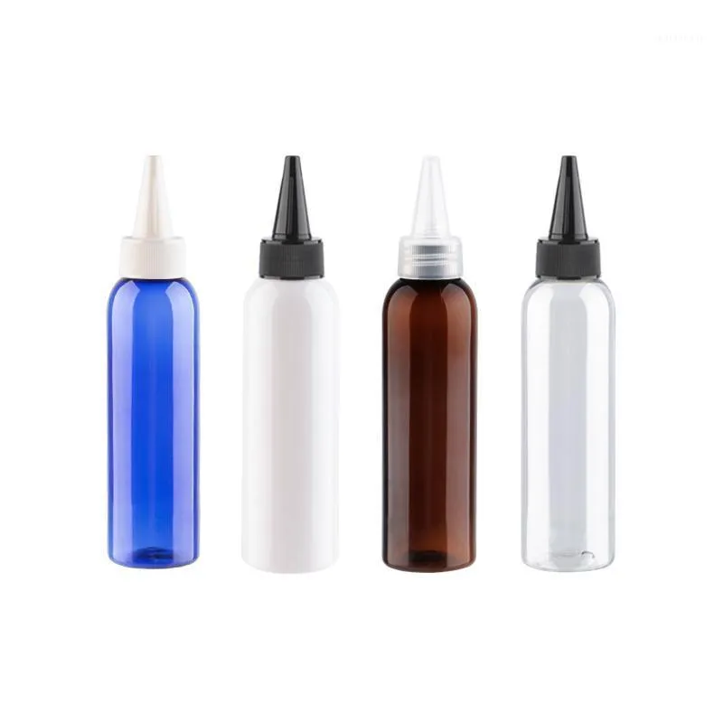 Depolama şişeleri kavanozlar 150ml 12pcs Yüksek kaliteli toptan plastik sivri ağız kapakları şişe beyaz temiz siyah kapalı evcil hayvan kap e-jam fl için