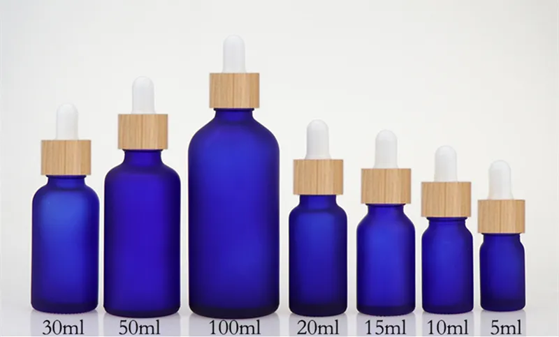 1 sztuk / partia butelka 5ml 10ml 15ml 20 ml 30 ml 50 ml 100 ml bambusa czapka Essential Oil Oil Frosted Glass Dropper Butelka