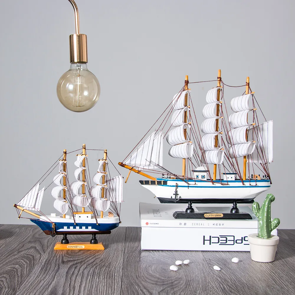 Antik Heminredning Trä Hantverk Segelbåt Figurprydnad Simulering Segelbåt Modellskepp Hem Office Desktop Decor Gifts T200710