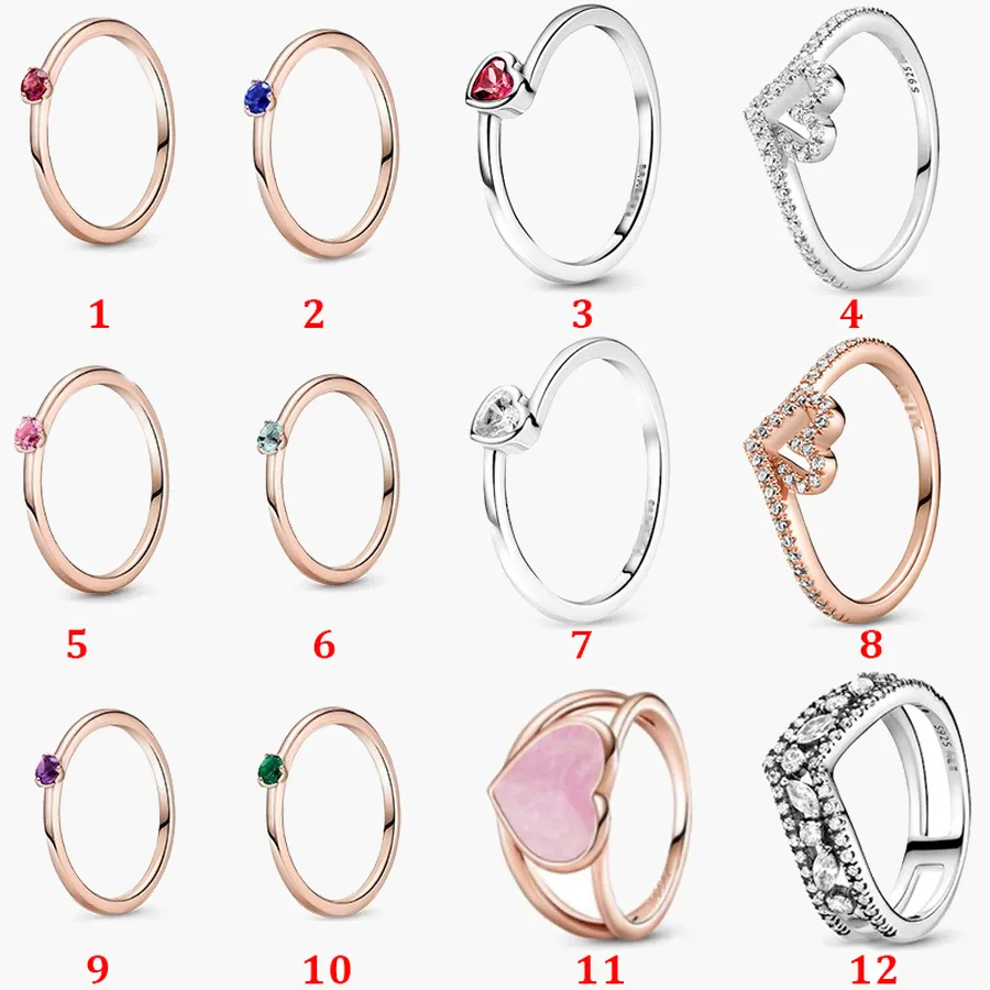 Kvinnors 925 Sterling Silver Wedding Rings Cubic Zirconia Diamonds för Pandora Nya Solitaire Temper Ringament Engagement Ladies Present med låda