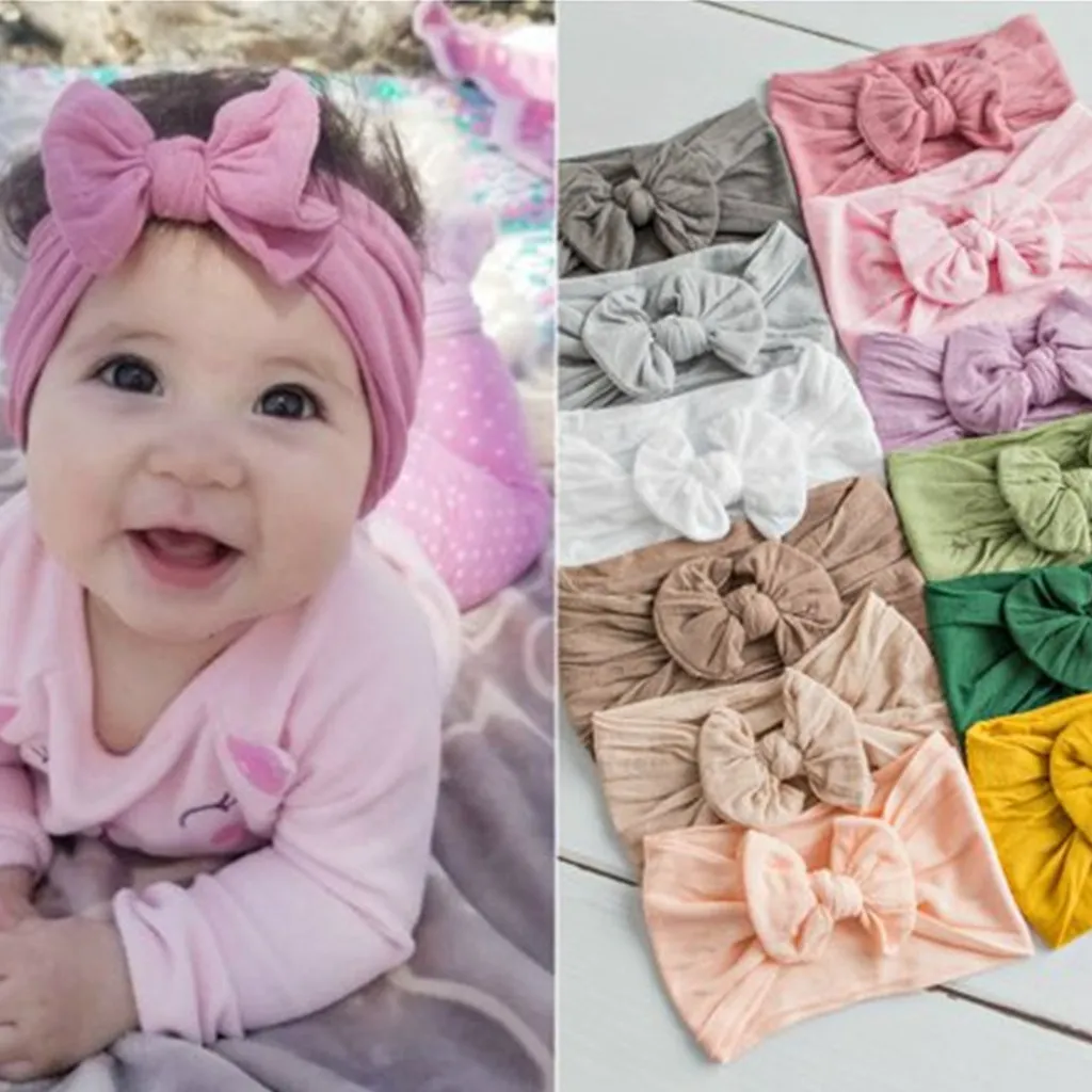 Ins solide bébé fille Turban bandeau en Nylon doux bandeaux nœud noeud bandeaux extensible bandes de cheveux enfants accessoires