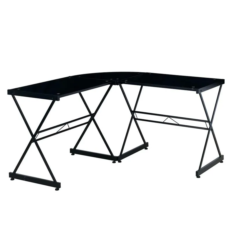 US Stock Commercial Furniture Techni Mobili L-Shaped Glass Computer Desk, Black a15