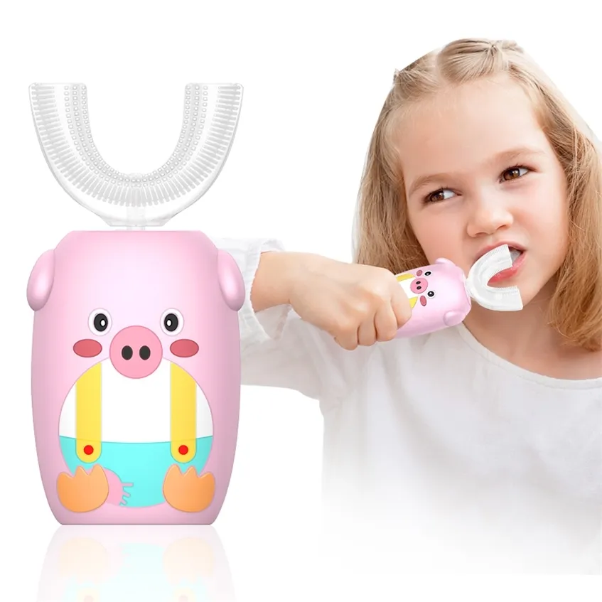 電動歯ブラシの子供スマートな自動音像360度の歯のブラシ漫画のパターンの子供のシリコーンホワイトニングキット220224