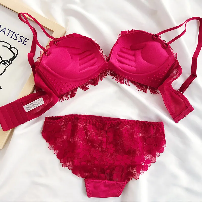 LYSLDH Lace Flowers Embroidery Underwear Women Sexy Hollow Push Up Bra Set  Plus Size Burgundy Brassiere and Panties Set (Color : Red, Size : 75C): Buy  Online at Best Price in UAE 