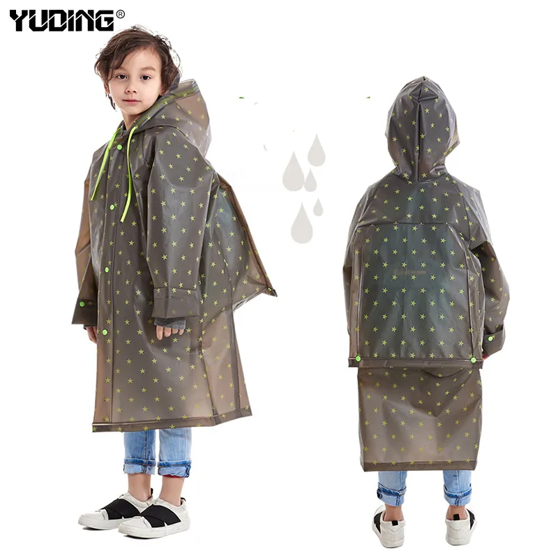 Yuding crianças plásticas capa de chuva ao ar livre com capuz kindergarten meninos crianças impermeável poncho schoolbag chuva para crianças y200324