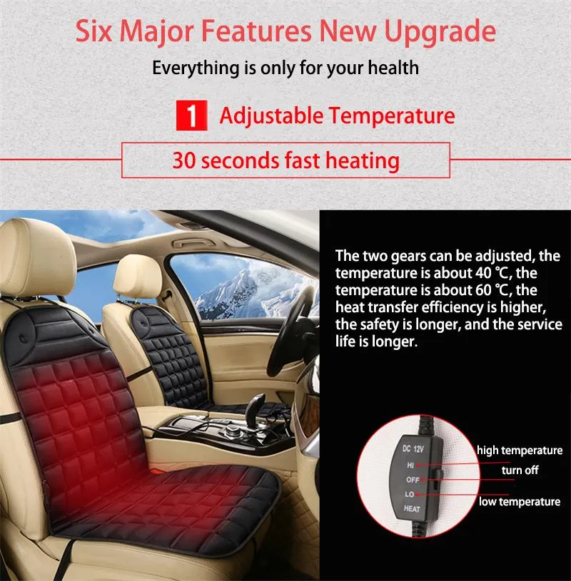 Siedzisko samochodowe obejmują podgrzewaną poduszkę 12V Elektryczne krzesło do masażu ciepłe zimowe akcesoria Szybkie ogrzewanie Styling12149