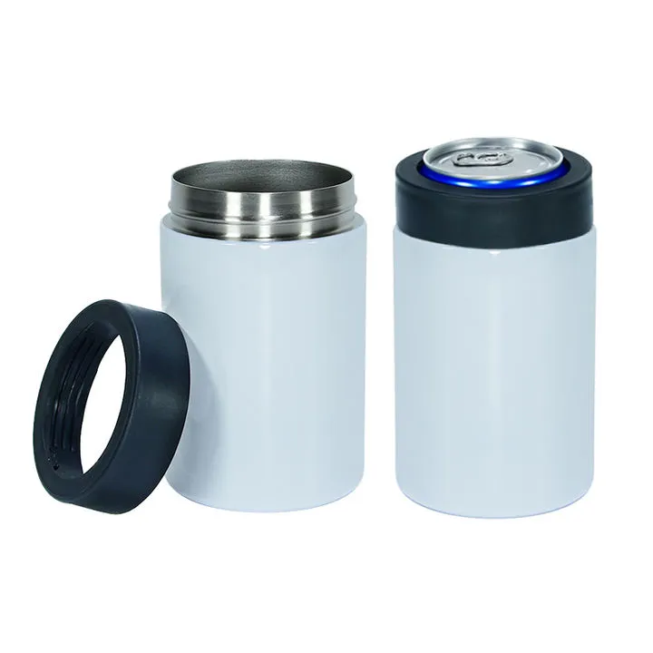 12 oz Sublimation peut refroidisseur gobelets en argent blanc tasses à vin en acier inoxydable 2-1 koozies gobelet isolé sous vide à double paroi bouteille de soda à thé au lait portable