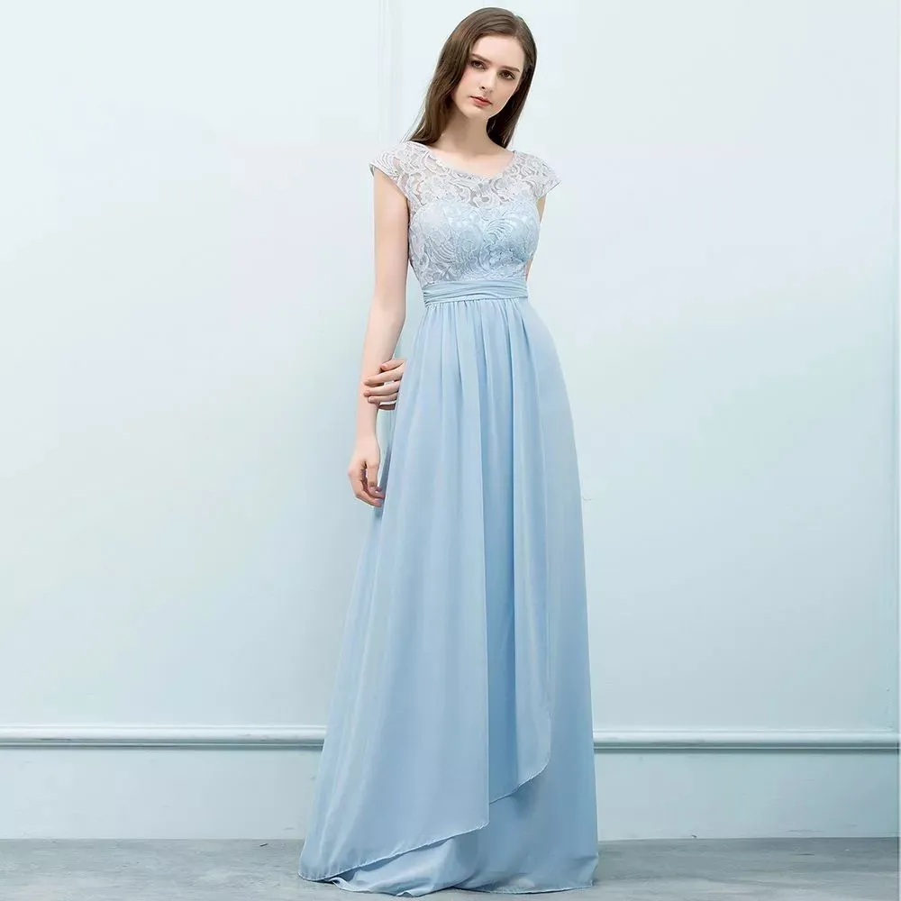 Babyonlinedress luz azul lace boutique vestidos de noite 2021 sexy uma linha manga curta Prom festa vestidos boutique ocasião vestidos cps772