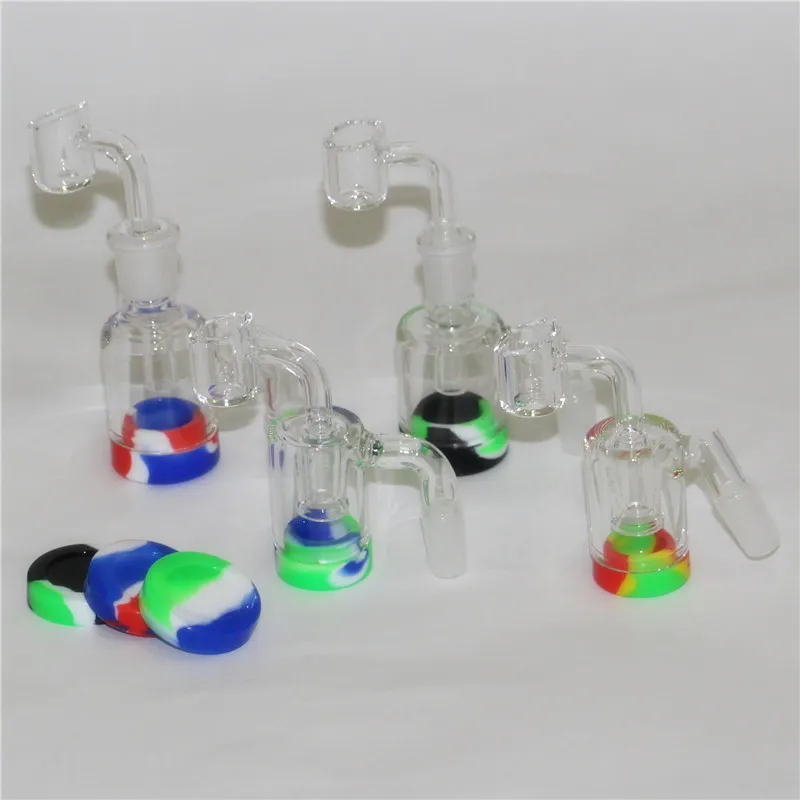 Glass Ash catchers Smoking Reclaim Catcher Adapters with 4mm 14mm male quartz bangers and 5/7ml silicone jar concentrate dab straws pipes