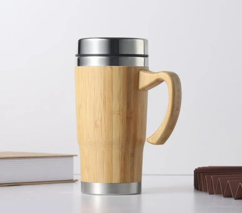 450ML Office Thermos Cup Handle Business Bamboo Cup Stainless Steel High-end Gift Bamboo Cup