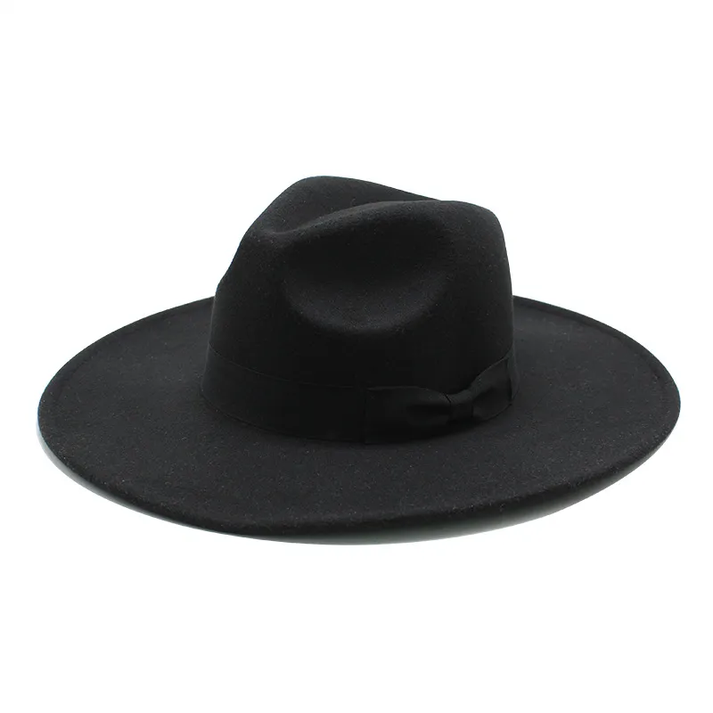 2021 New British Style Men Women Winter Wool Fedoras Cap 9.5cm Big Wide Brim Derby Wedding Church Jazz Hats