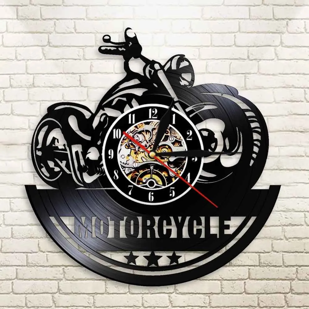 American Motorcycle CD Vinyl Record Clock Clipz Horloge Современный дизайн Мотоцикле Гараж Зегар Scienny Man Cave Biker Watch 201212