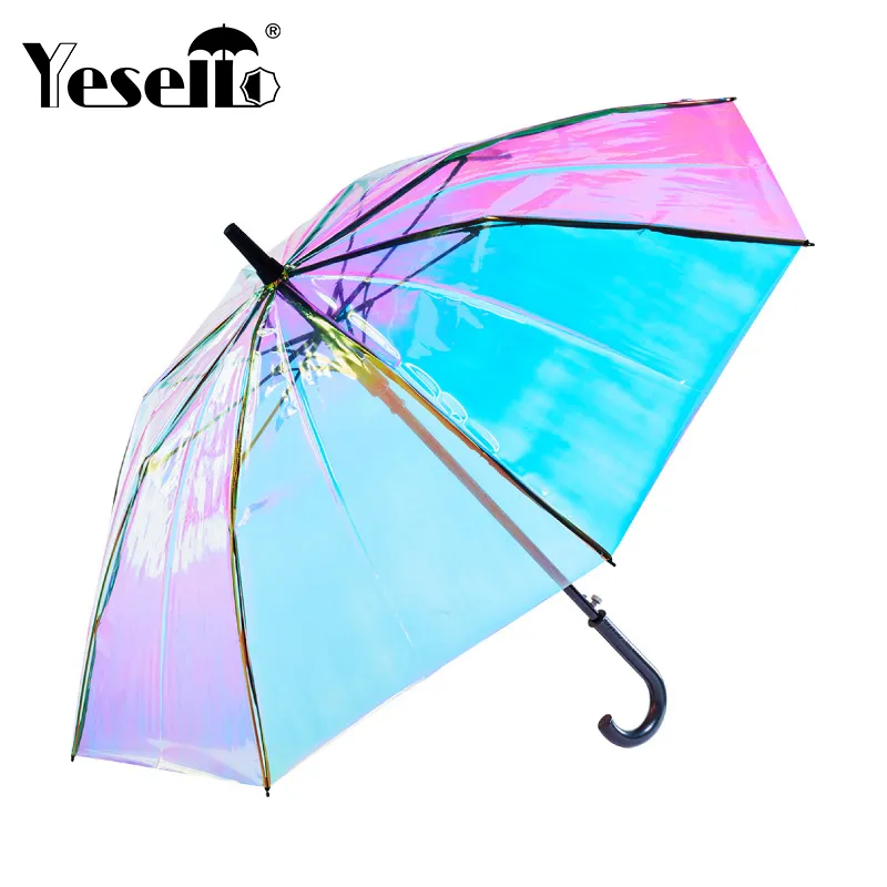 Guarda-chuva transparente a laser para as mulheres Long Land Windproof Guarda-chuvas Creative Magic Cor Arco-íris Clear Guarda-chuva para amigo 201112