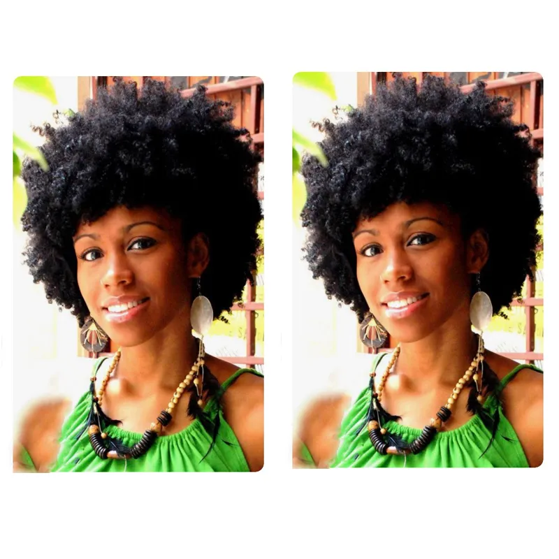 New Soft penteado índio American Hair Africano afro curto encaracolado peruca naturais Simulação Cabelo Humano afro crespo peruca encaracolado naturais