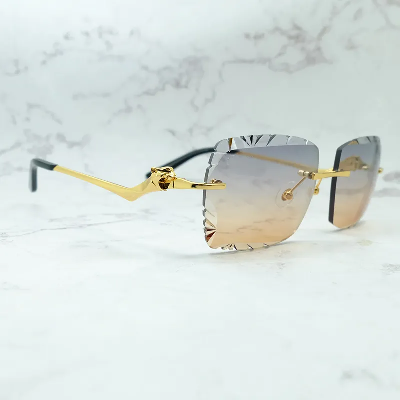 Diamond Cut Sunglasses Panther Rimless Stylish Sun Glasses Luxury Designer Carter Shades Eyewear Mens Lentes De Sol Mujer