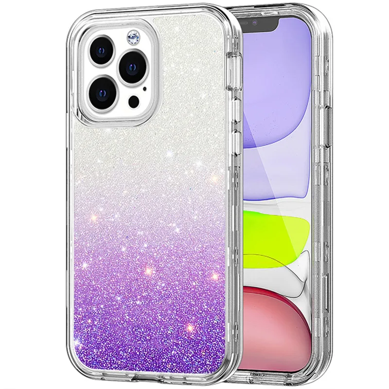 Custodie di design glitter personalizzate di lusso per Iphone13 Pro Max 13 12 Samsung S22 Ultra S21 FE Cover protettiva a tre strati per impieghi gravosi (MOQ: ogni modello 30 pezzi)