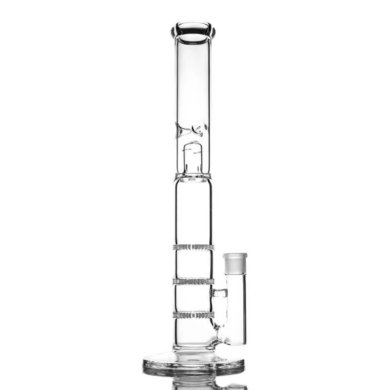 Hookahs 16 inches Heady triple percolater bong 5mm thick glass tube water pipes