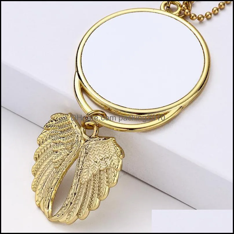 Sublimation Blank Angel Wing Christmas Party Favors Silver Gold Car Keychain Ornament Decorations Hot Transfer Printing DIY Pendant