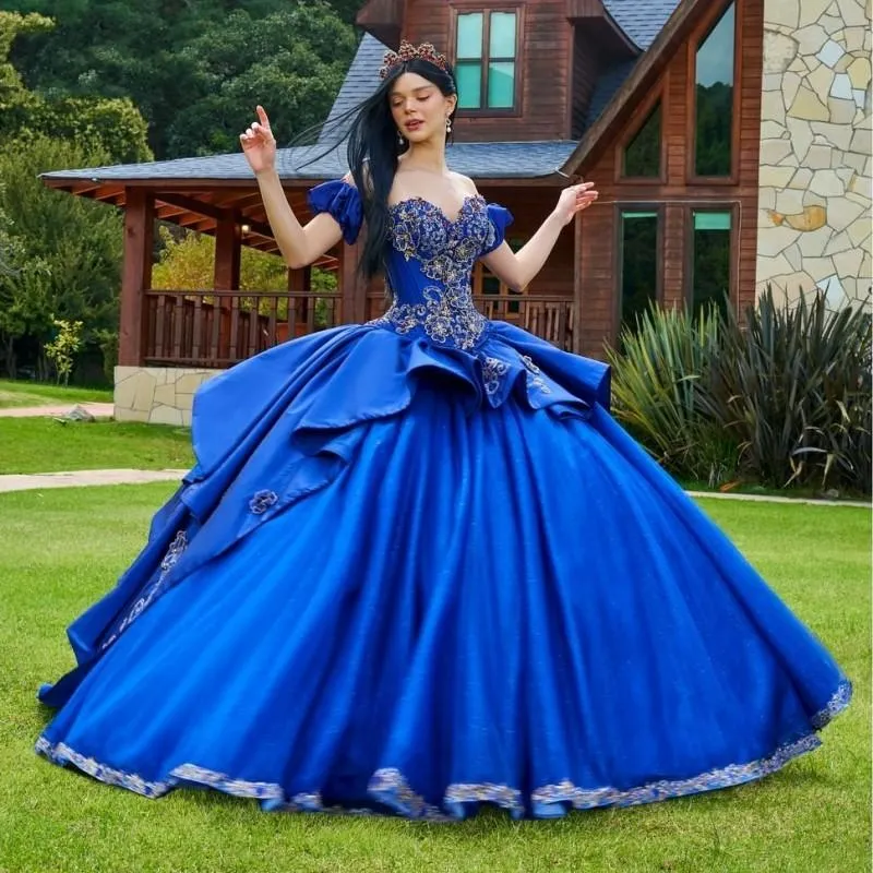 Luxe glitter plus size baljurk quinceanera jurken off shouder strapless op maat gemaakte geappliceerde kant kralen prinses formele pageant jurken sweep trein