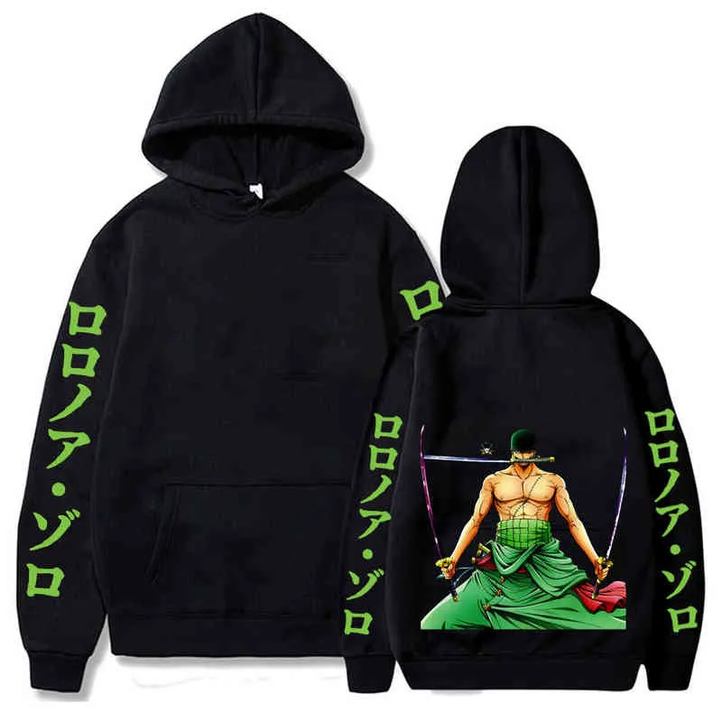 Sudadera con capucha de una pieza de Anime japonés, jersey con estampado de Roronoa Zoro, sudaderas divertidas de manga larga, ropa informal suelta, Sudadera con capucha, Tops H1227