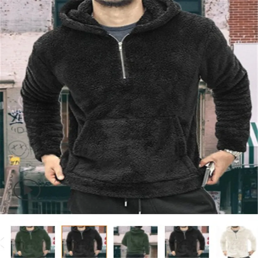 Designer Men Hoodie Fur Sweatshirts Autumn Winter Men Hooded Streetwear Clothes Casual Warm Plush Sweatshirts Half Zipper with Pocket