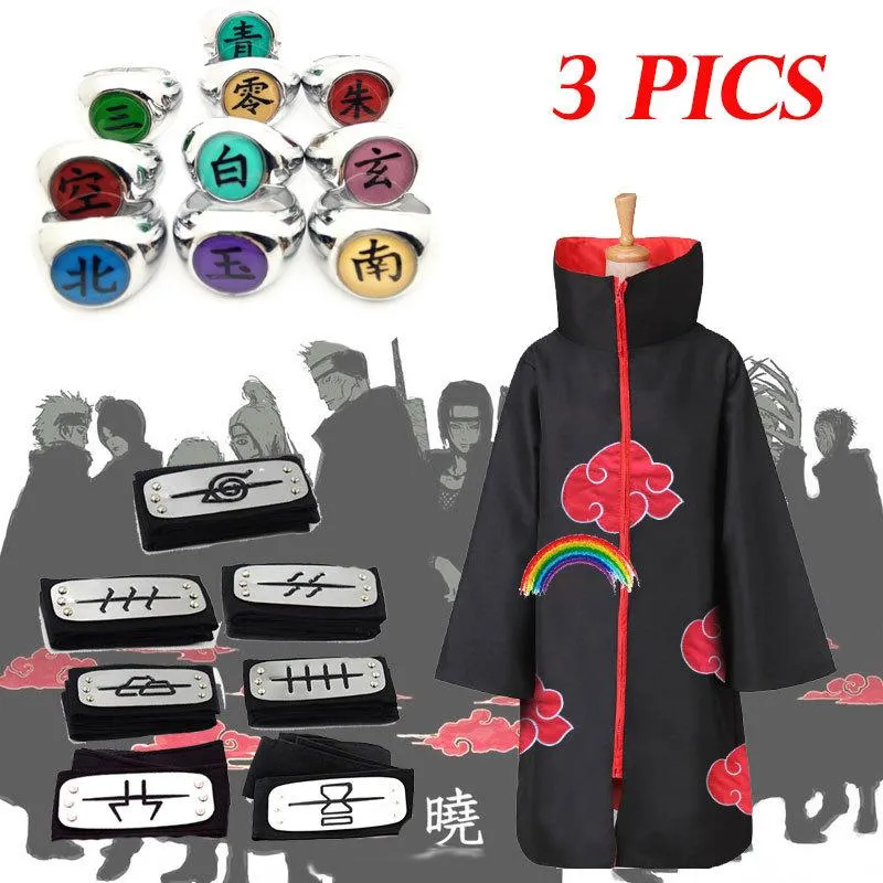 Naruto Akatsuki Cloak Anime Cosplay Costume Set Halloween Cosplay Longo  Cloak