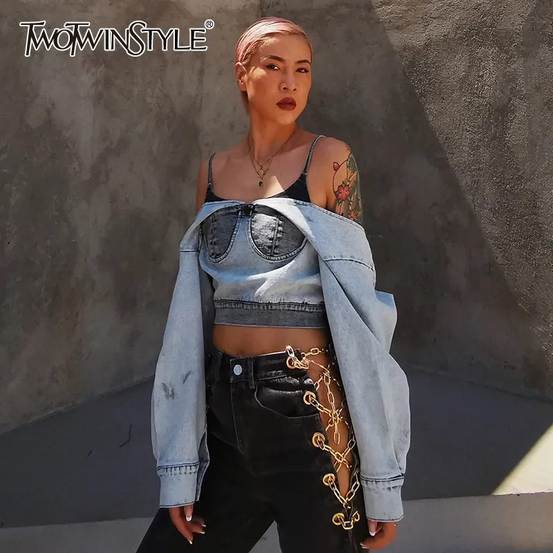 Ladies Autumn Jackets: Backless Denim Jacket With Lantern Sleeves