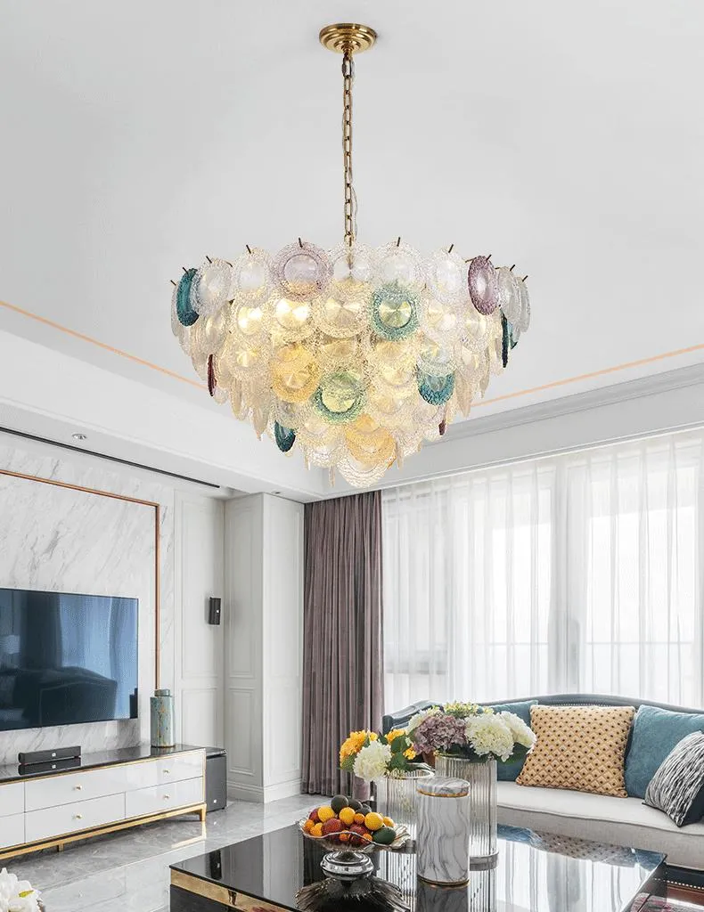 Modernt färgat glas LED-ljuskrona Ljus Fashion Color Candelier Creative Bedroom Personlighet Dining Room Living Room Pendant Lampor