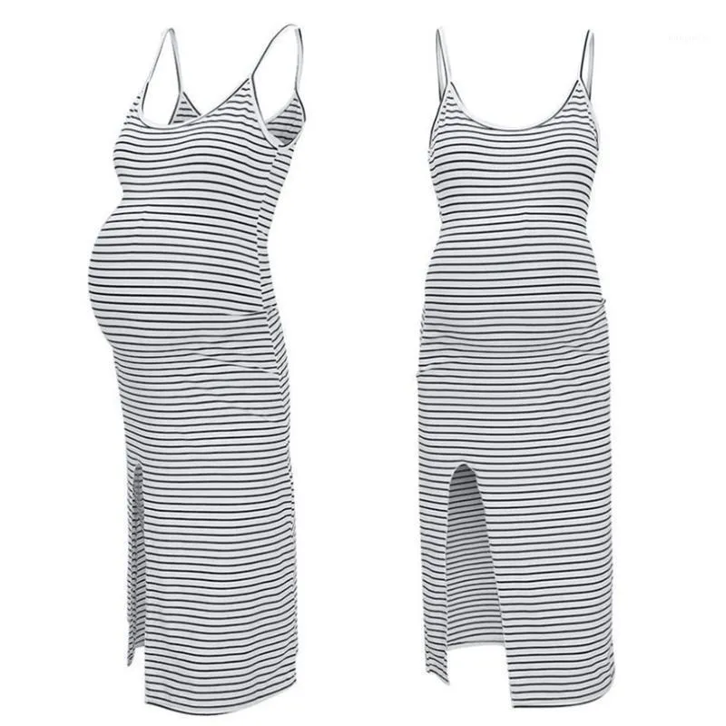출산 드레스 2022 간단한 패션 민소매 스트라이프 프린트 모유 수유 Sundress 임신 드레스 # 4A01