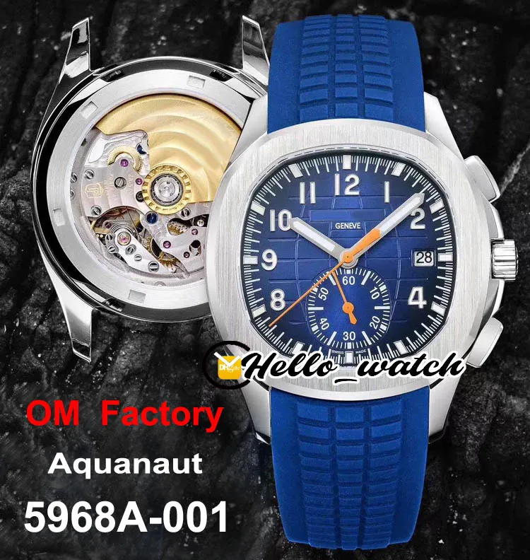 OMF New 5968A-001 5968 Chronograph ETA7750 CH 28-520 Automatic Mens Watch Steel Case BlueTexture Dial Orange Blue Sport Watches Hello_Watch
