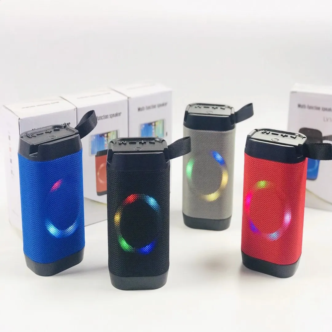 Mini haut-parleur Bluetooth avec poignée de support de téléphone Boîte de son sans fil portable Radio FM Lumières LED colorées Support de haut-parleur stéréo