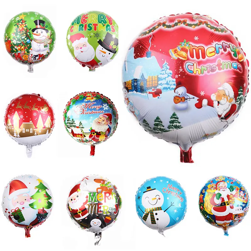 Globos de papel de aluminio con tema navideño de 18 ", 12 estilos XMS, globo de helio Mylar, fiesta para niños, muñeco de nieve, ciervo, estilo Papá Noel