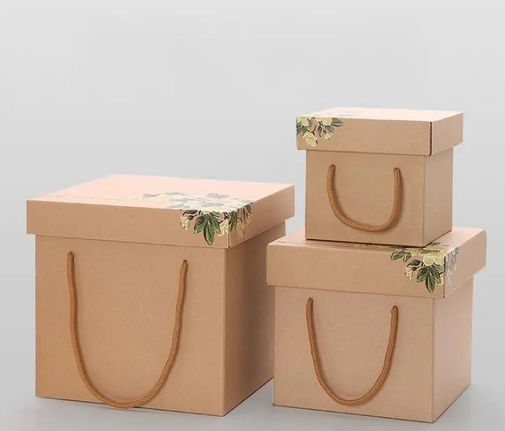 Boîte cadeau universelle en papier kraft pliante boîte d'emballage cadeau portable carrée